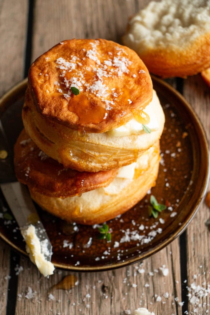 golden brown biscuits with honey and salt