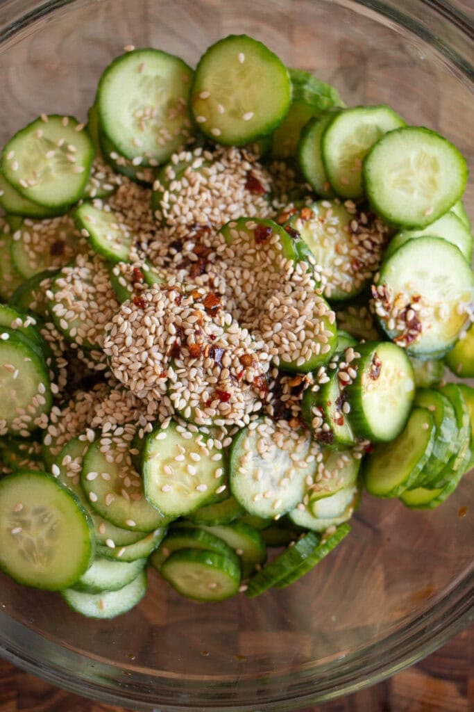 cucumber salad in a bowl