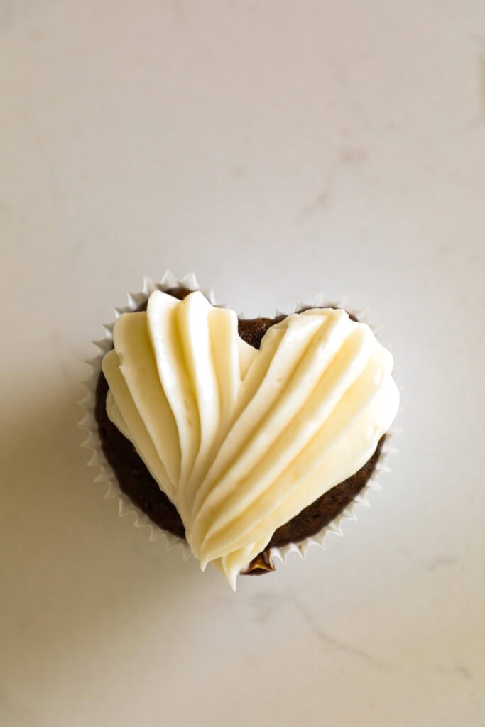 frosted cupcake in a heart shape