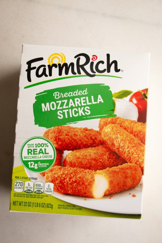 box of FarmRich mozzarella sticks