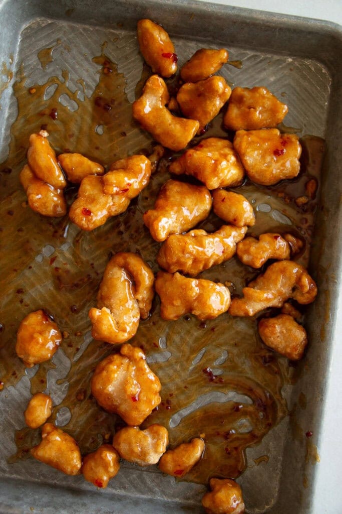 cooked honey chicken tossed in sauce 