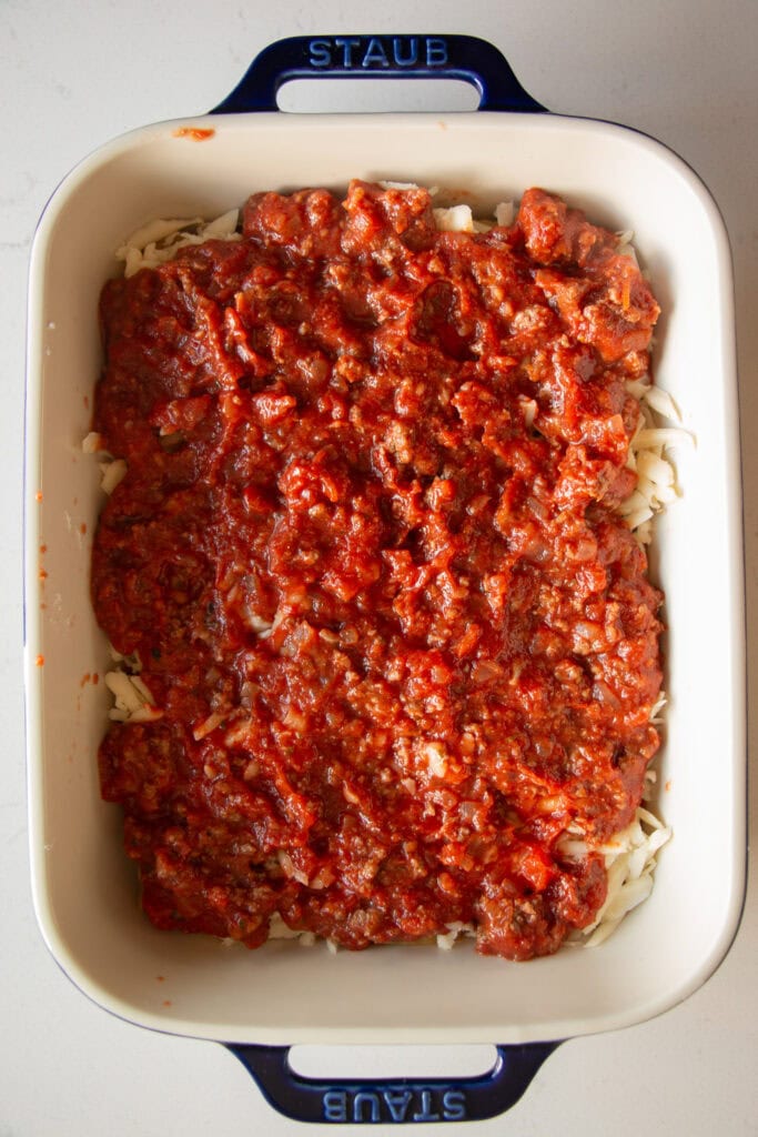 casserole dish with meat sauce
