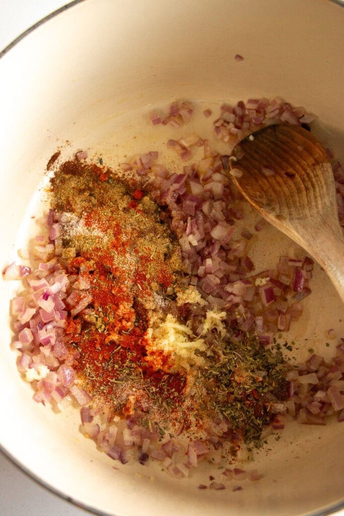 Onions and garlic sauteed with seasoning 