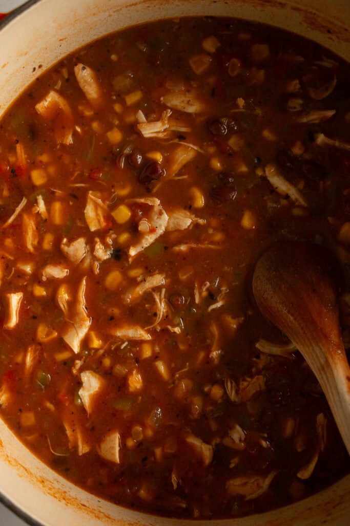 Dutch oven with chicken tortilla soup