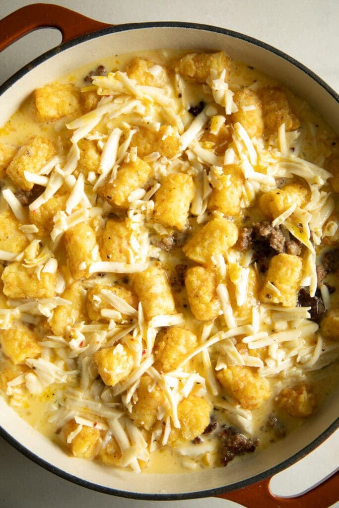 Layered egg casserole uncooked