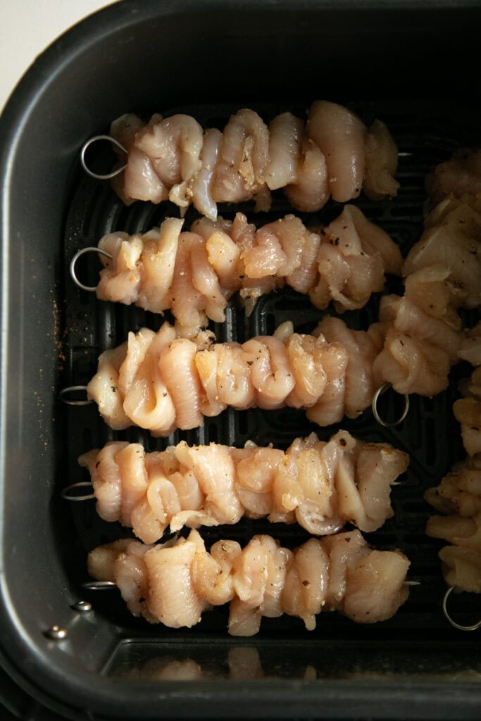 raw chicken skewers in the air fryer