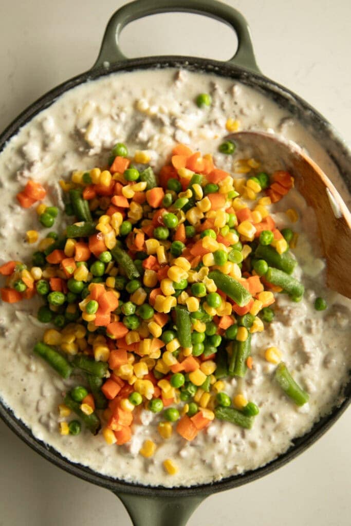 frozen veggies into turkey mixture