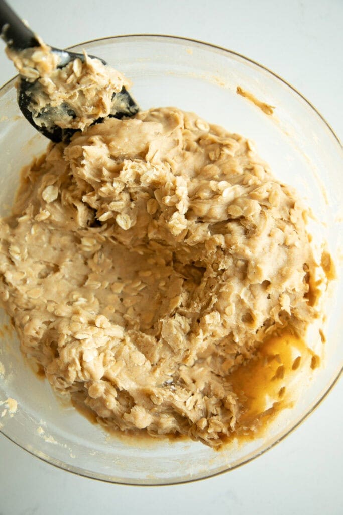 mixing bowl of oatmeal cookie dough