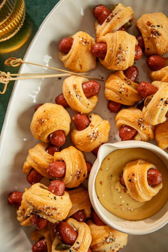 Pigs in a blanket on a platter