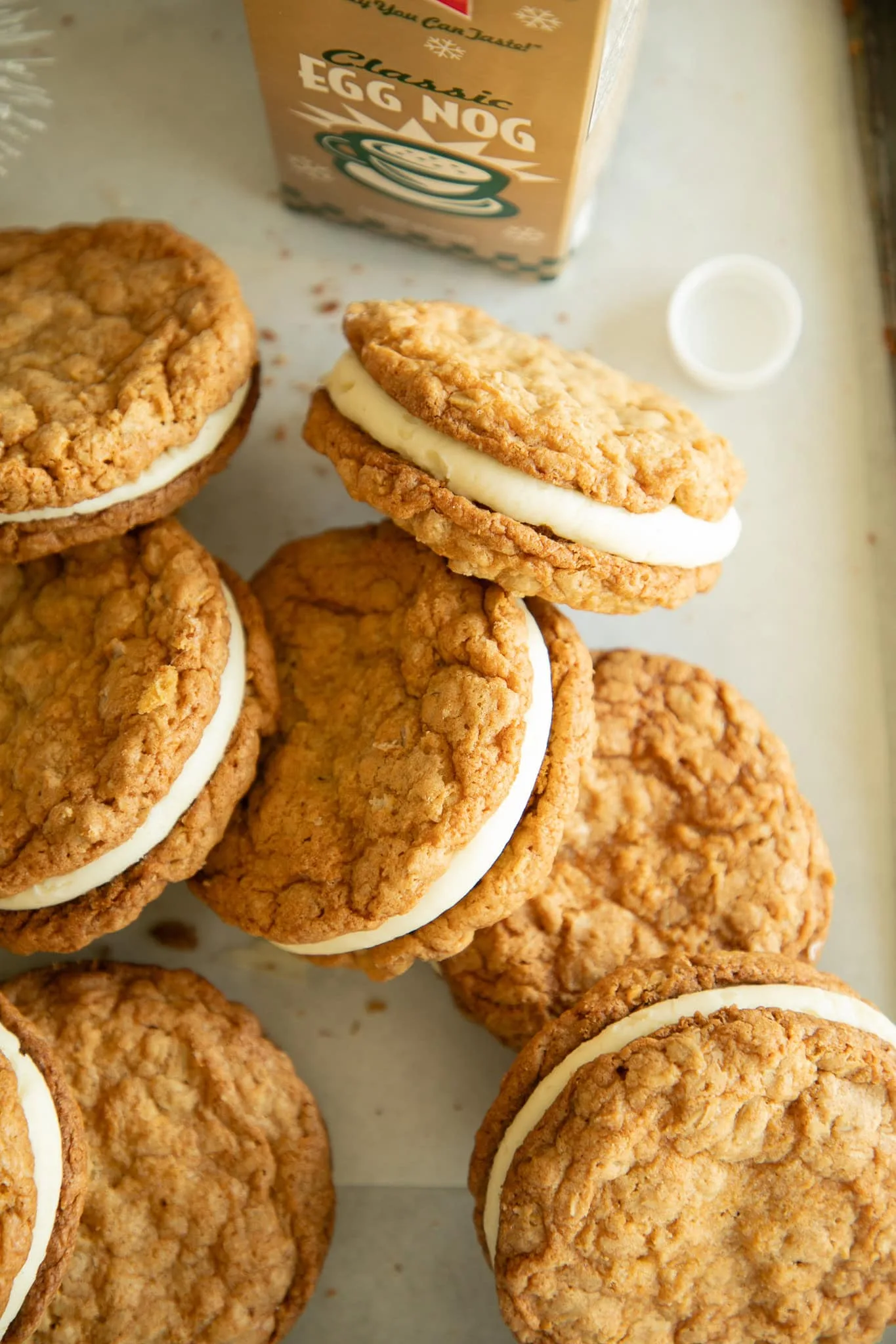Chewy Egg Nog Oatmeal Cream Pies