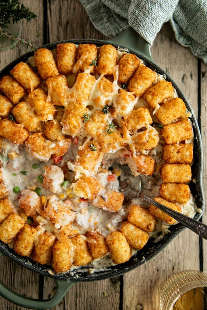 skillet with tater tot casserole