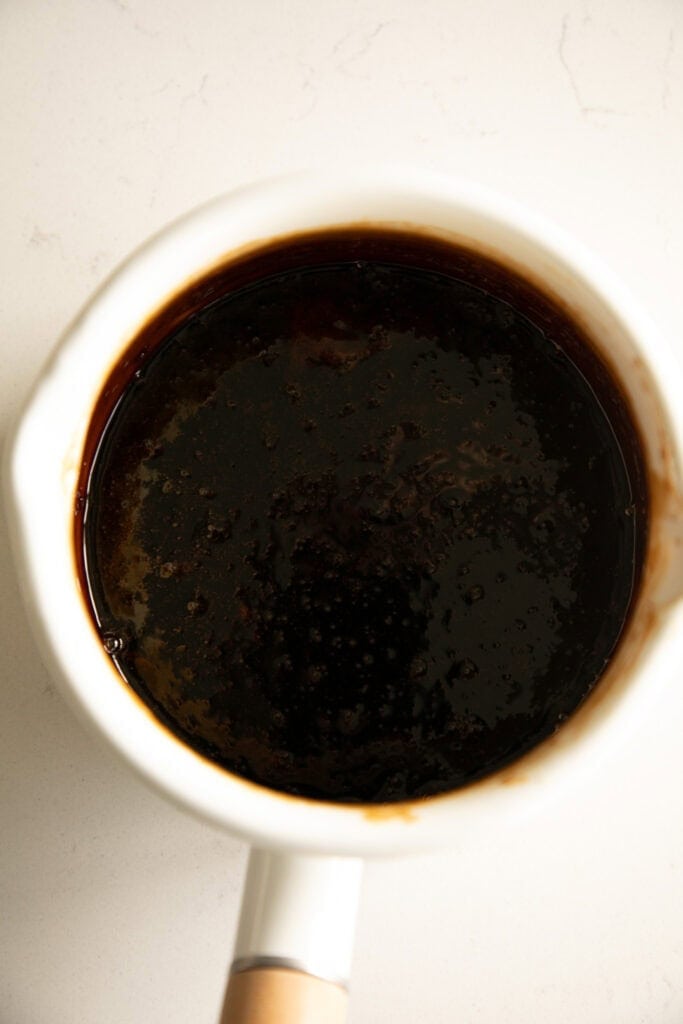 Saucepan with teriyaki sauce