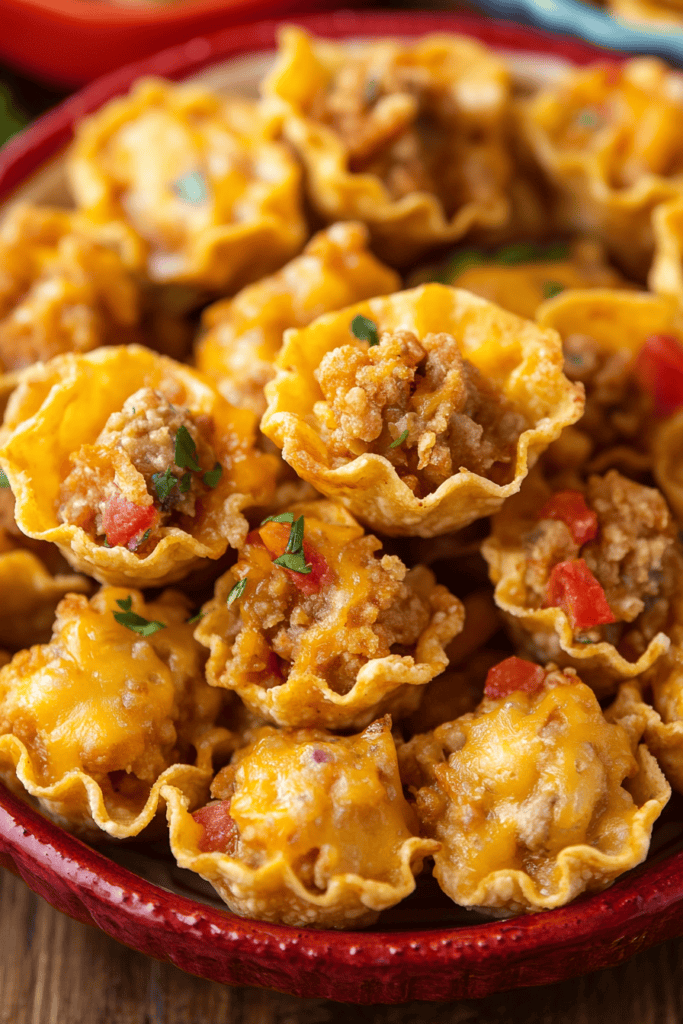 Crispy taco cups with ground beef