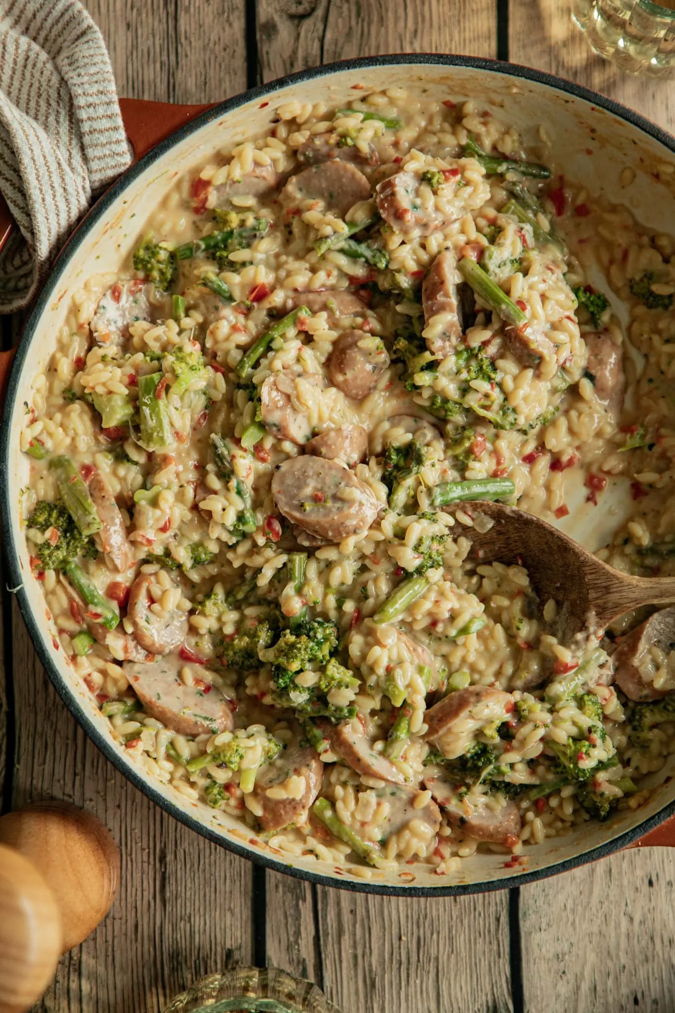 One-Pan Skillet Sausage and Vegetables with Orzo