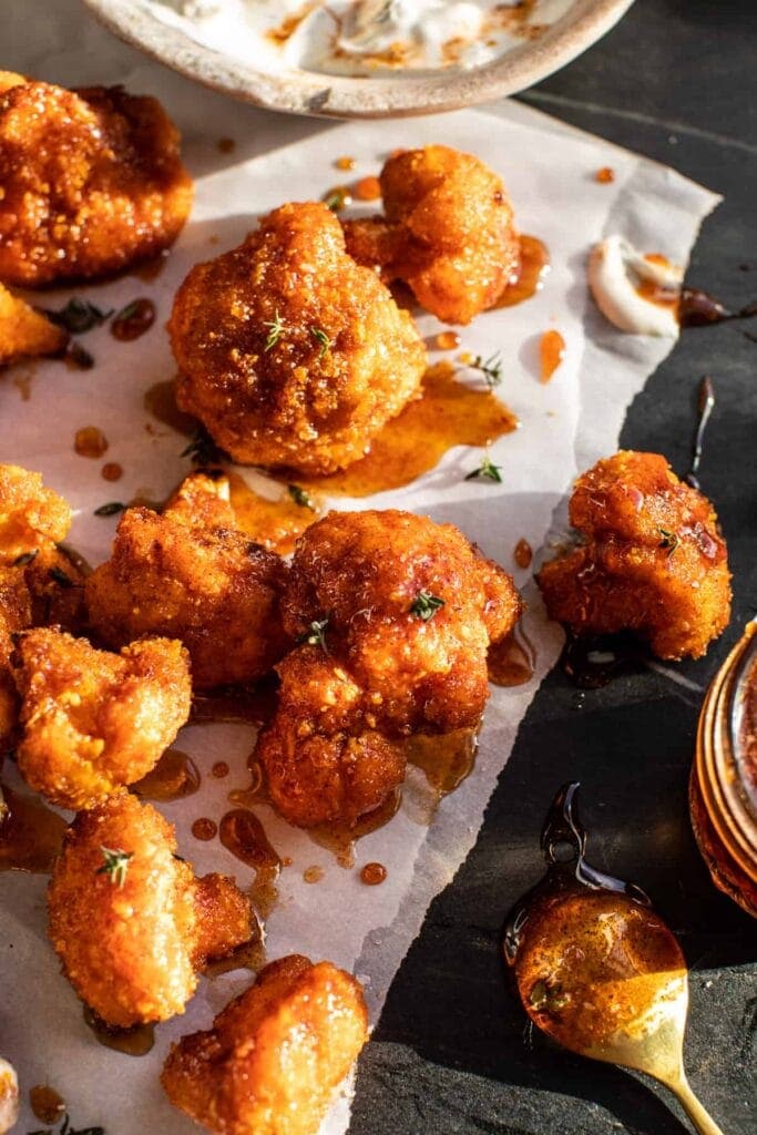 Spicy breaded cauliflower with hot honey