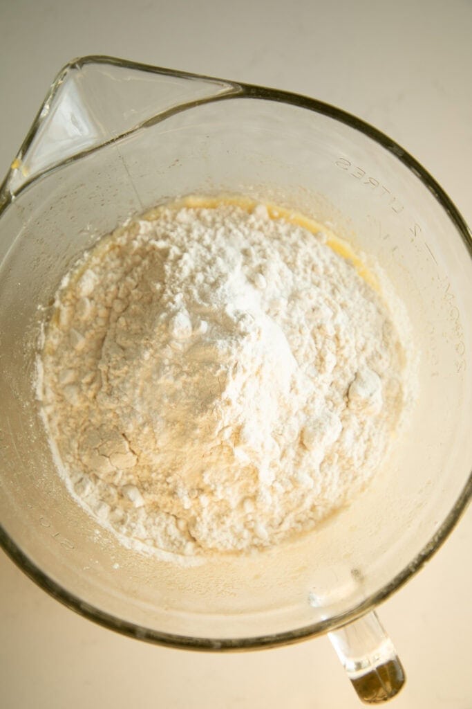wet ingredients combined with dry ingredients