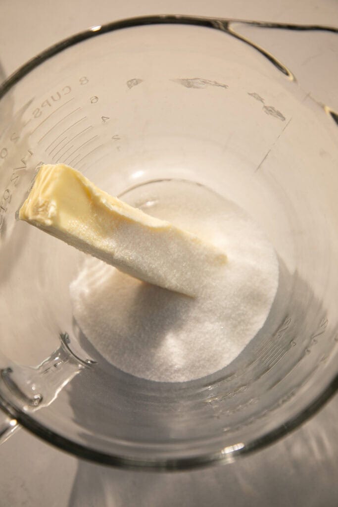 mixing bowl with butter and sugar