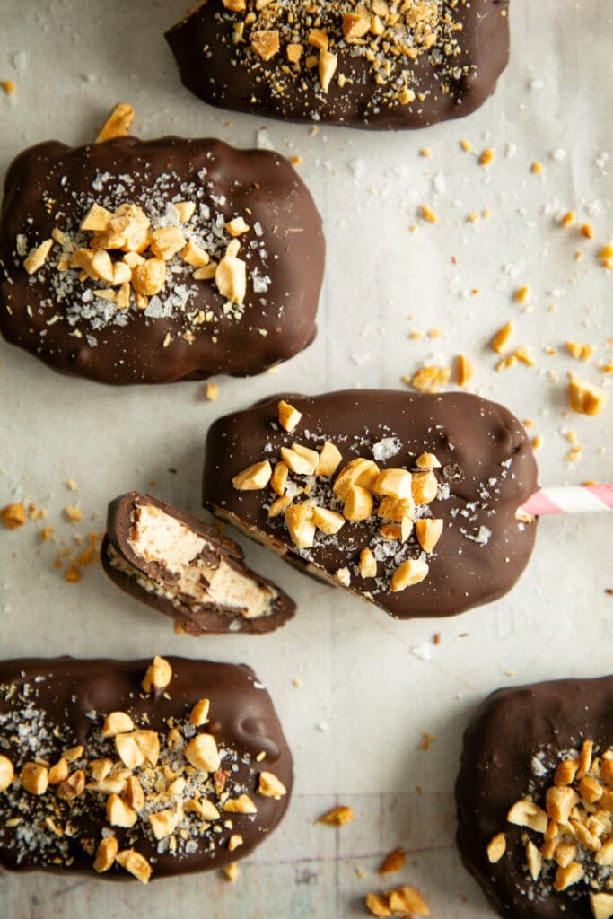 bars of frozen yogurt dipped in chocolate