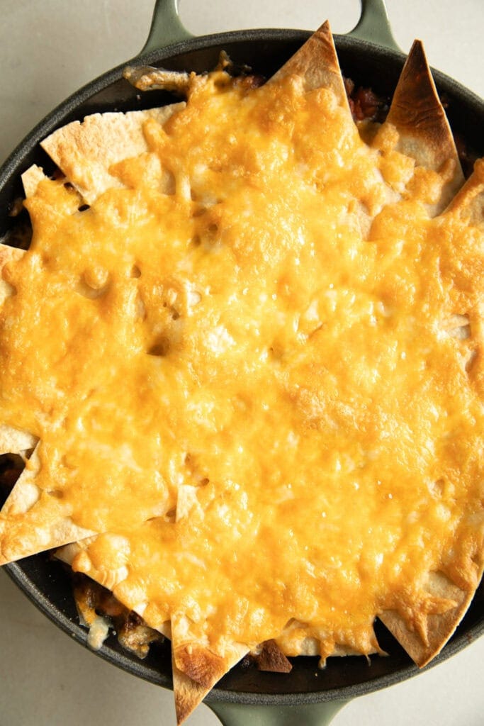 baked taco casserole with bubbly cheese