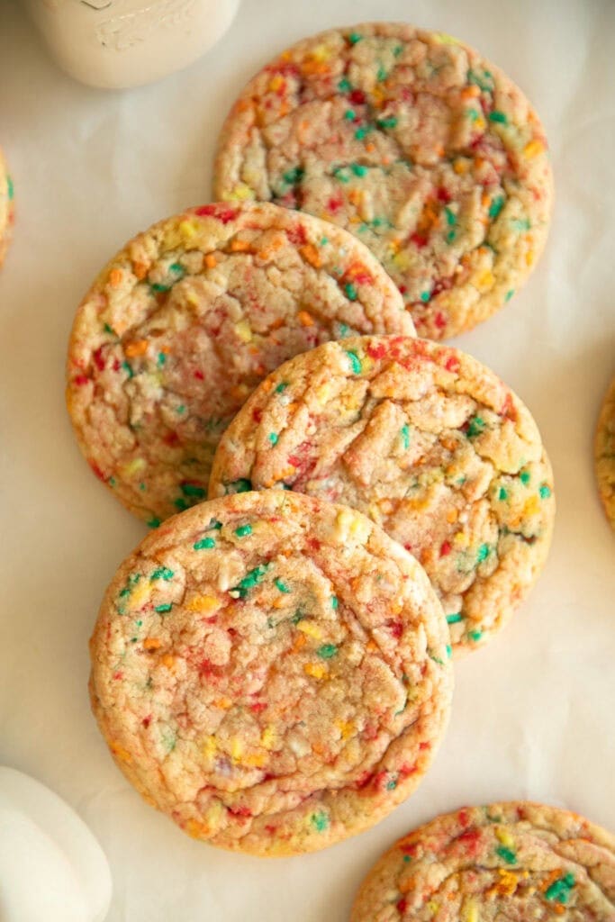 Layered funfetti cookies on parchment paper
