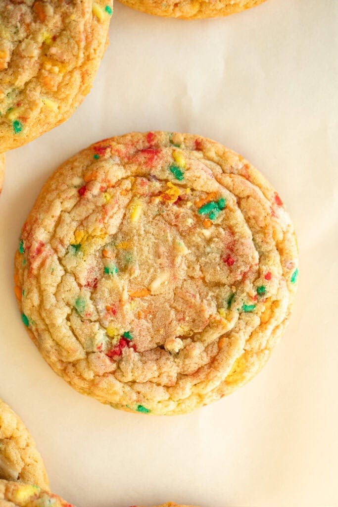 round funfetti sugar cookie on parchment paper