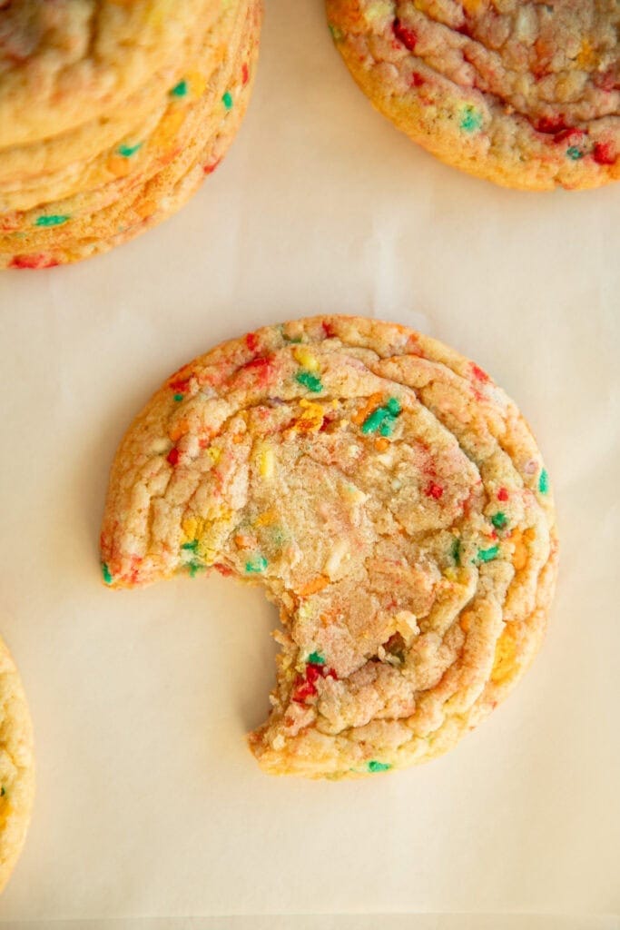 funfetti cookie with a bite taken out