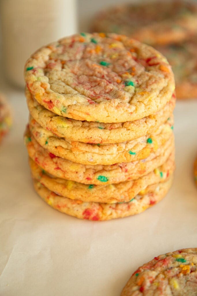 Stack of fresh baked funfetti cookies
