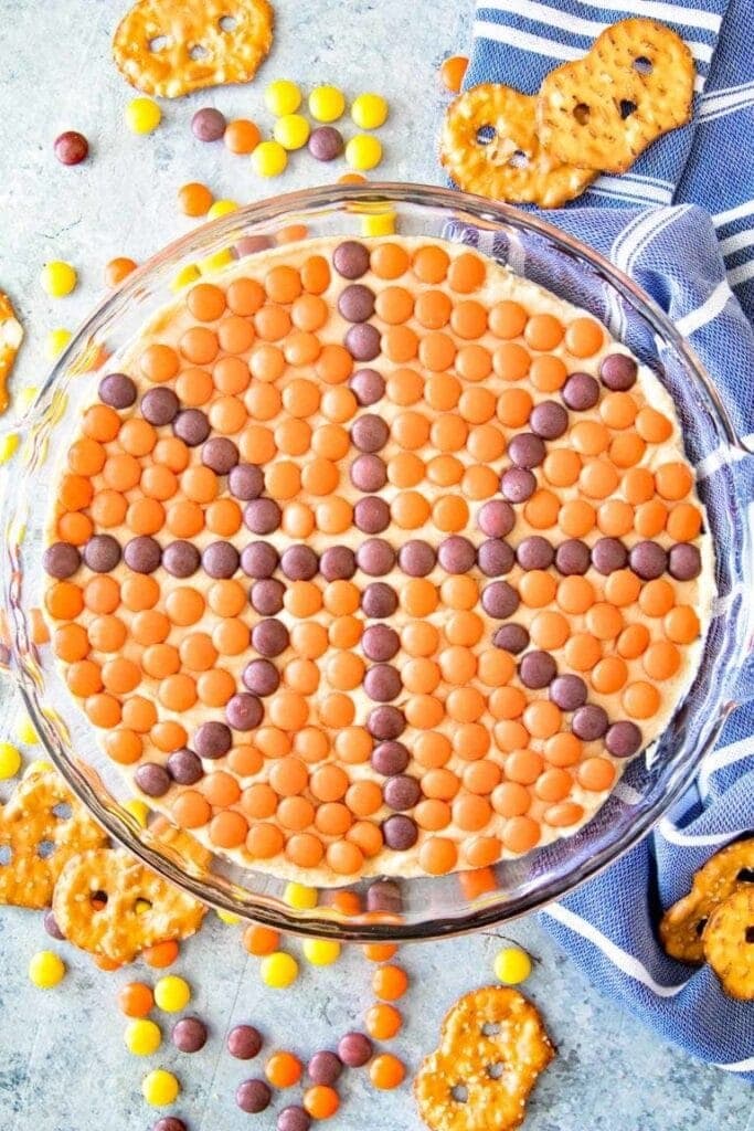 peanut butter dip in a bowl with a basketball design