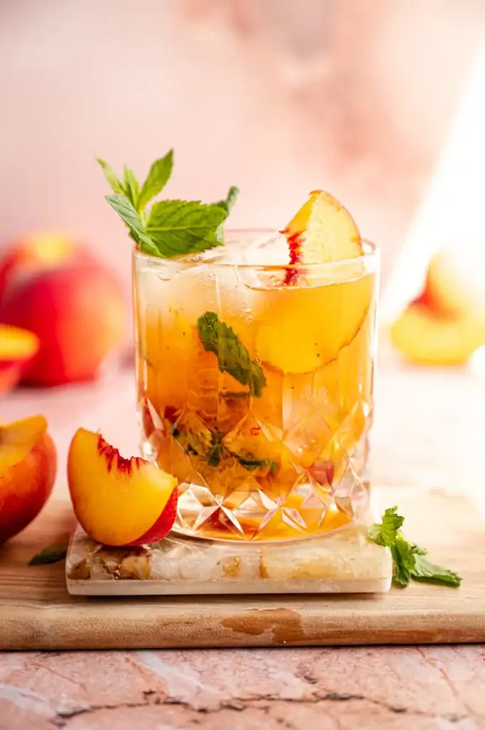 Peach smash cocktail with crown royal peach