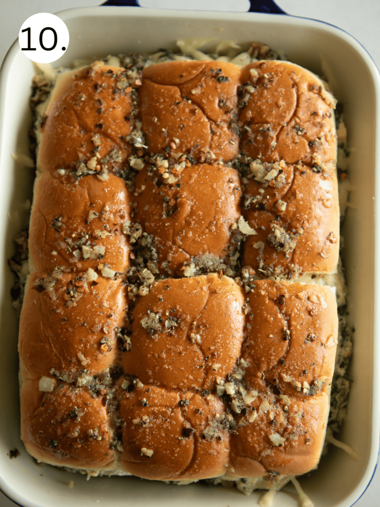fresh baked sliders in a baking dish