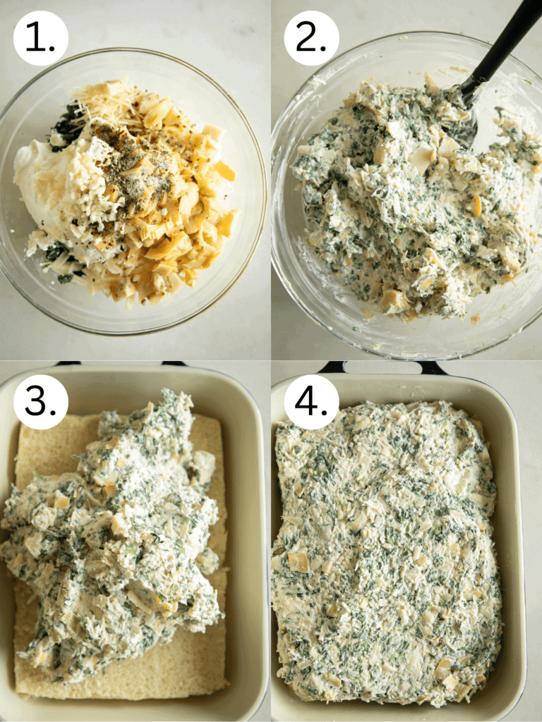 numbered process shots of making the spinach dip