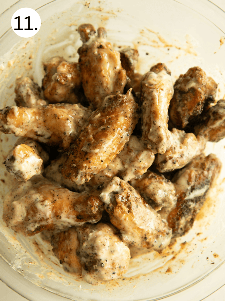 Pan fried wings tossed in garlic parm sauce