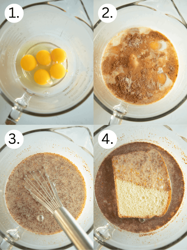 Labeled step 1-4 on Baked French toast