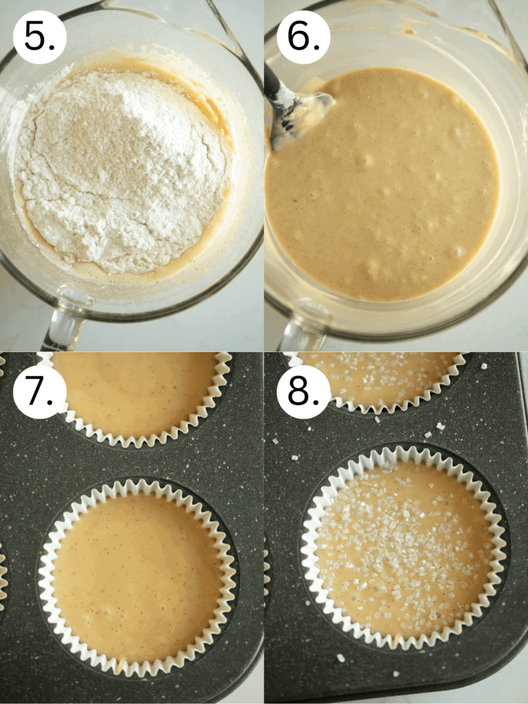 Steps 5-8 on how the make the vanilla muffins with process shots