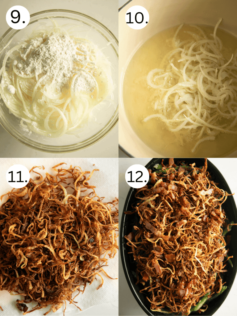 labeled process shots of crispy onions