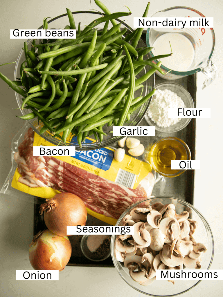 Sheet pan with prepared and portion ingredients for the casserole