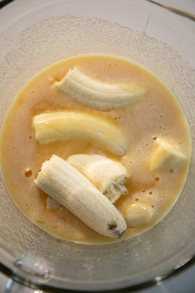 mixing bowl with batter and banana