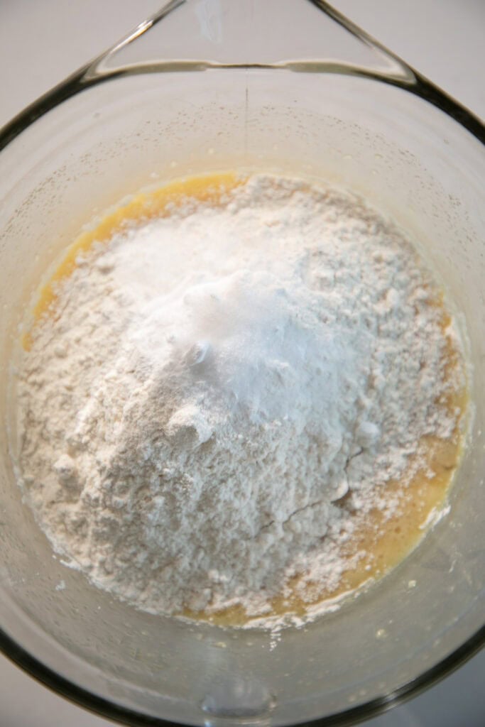 dry ingredients with wet ingredients