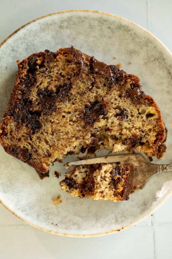 slice of banana bread on a plate