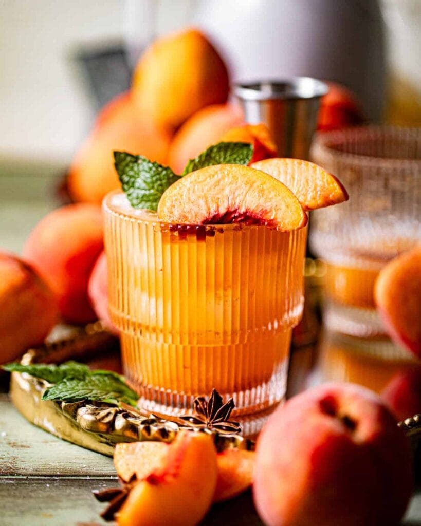 Peach cocktail in a glass