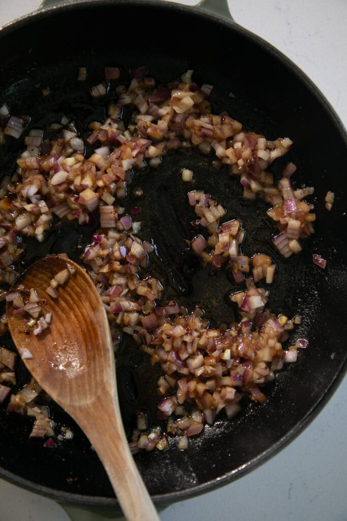 sautéed onion in a large cast iron