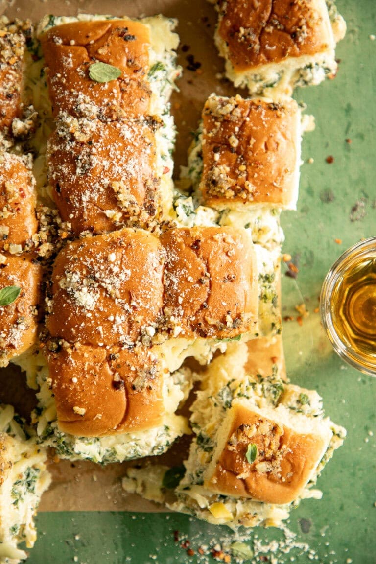Garlicky Spinach and Artichoke Dip Pull Apart Sliders