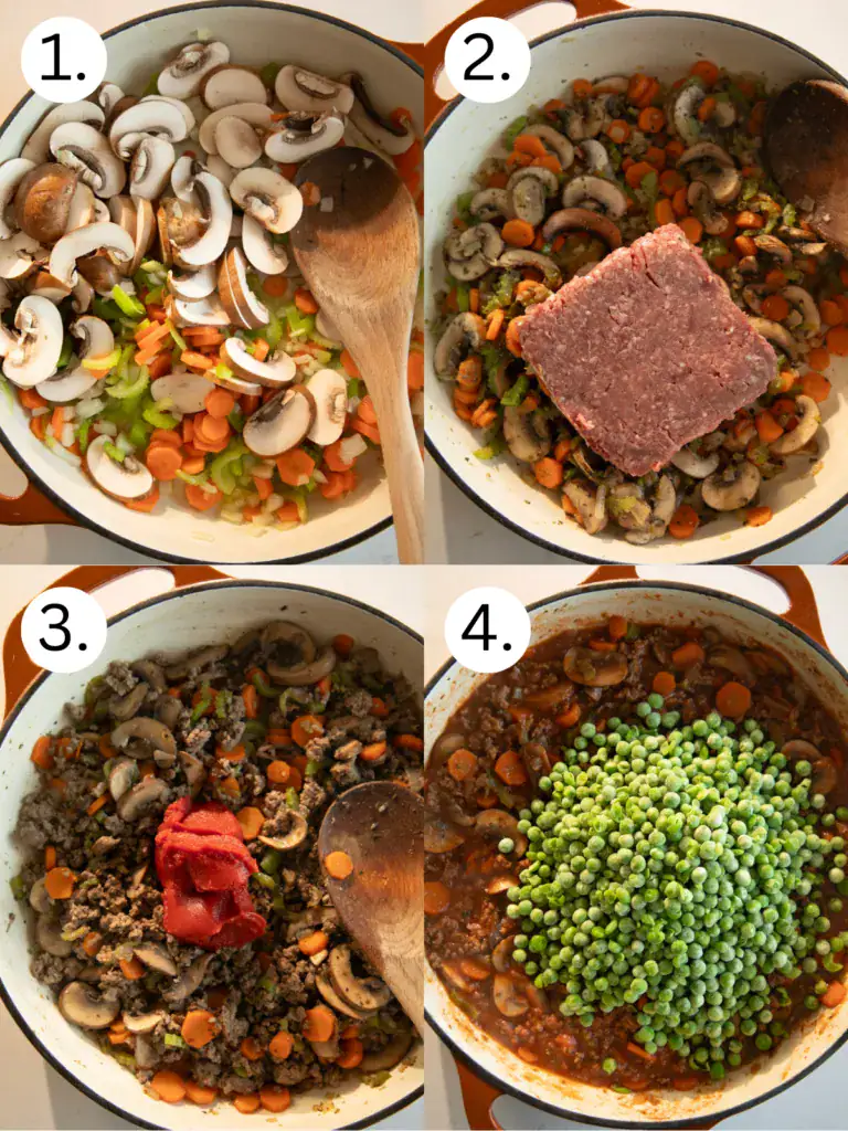 step by step process shots of cooking the meat mixture