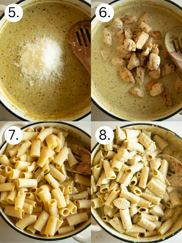 Steps 5-8 process shots for the pasta