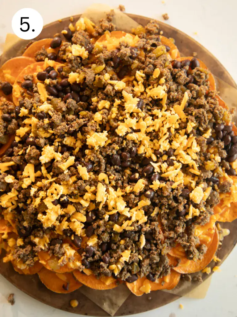Step 5 image on how to assemble the sweet potato nachos 