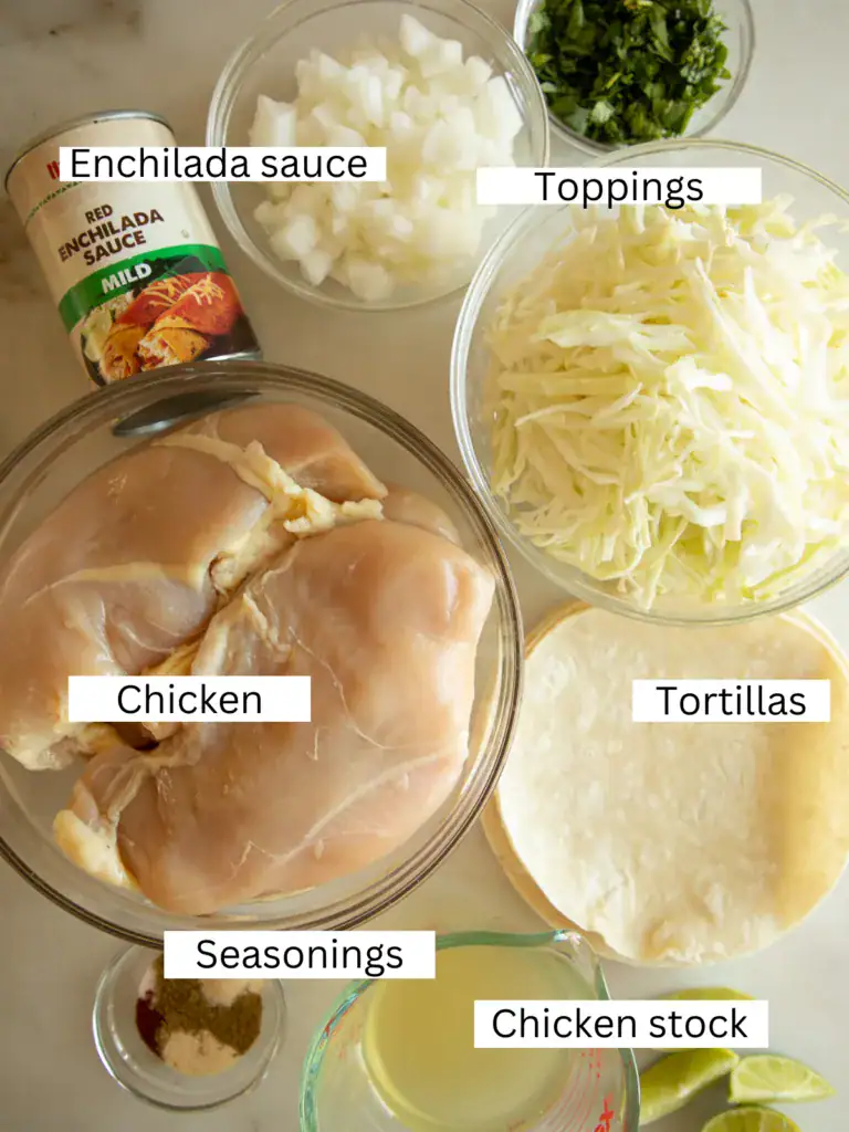 Labeled and prepped ingredients for the chicken tacos 