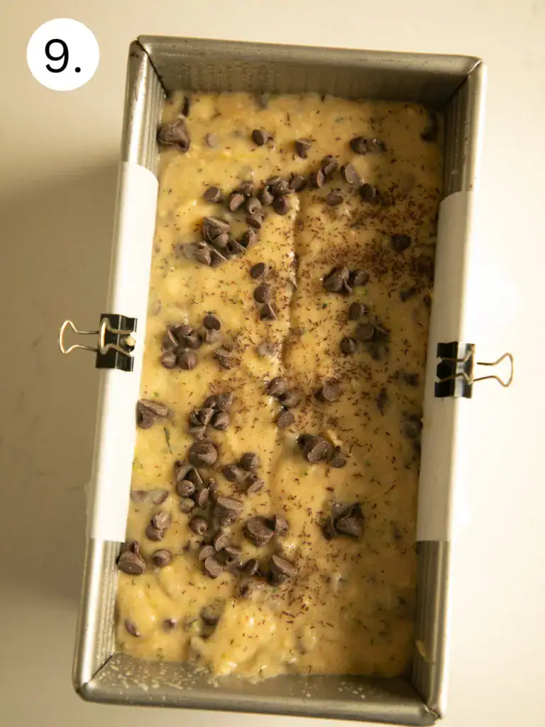 banana bread batter in a loaf pan