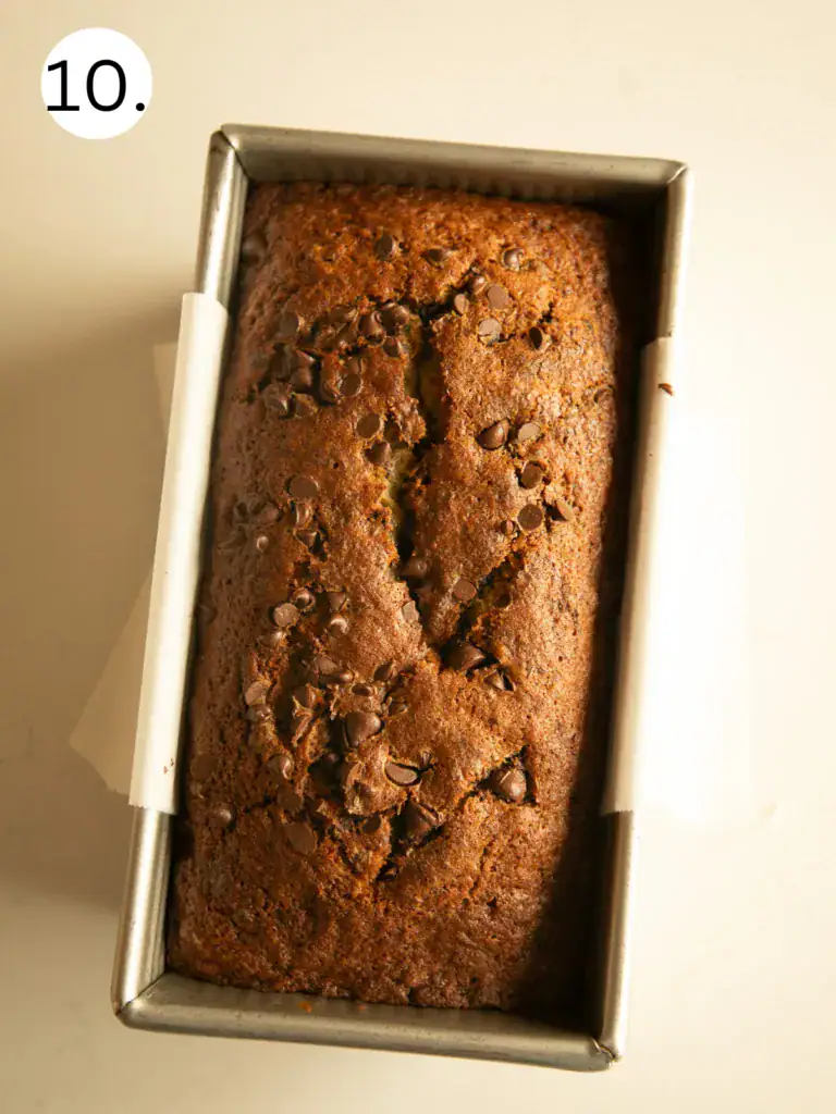 baked banana zucchini loaf topped with chocolate chips