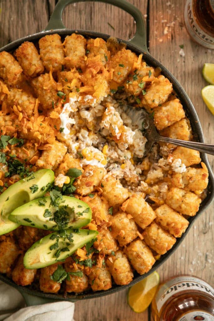 pan full of Mexican tater tot casserole