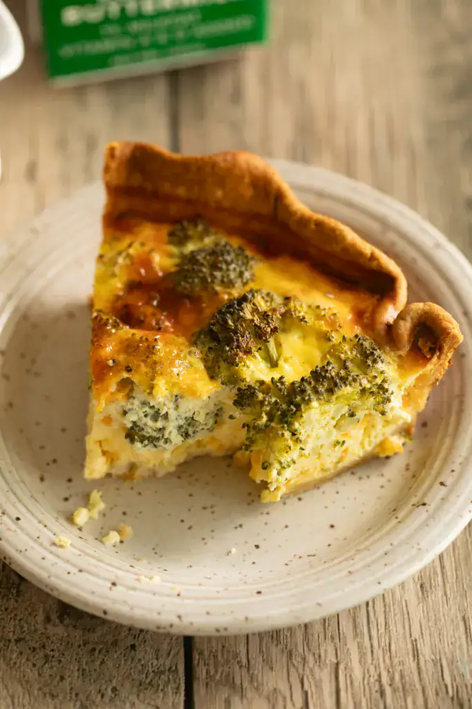 slice of buttermilk quiche on a plate
